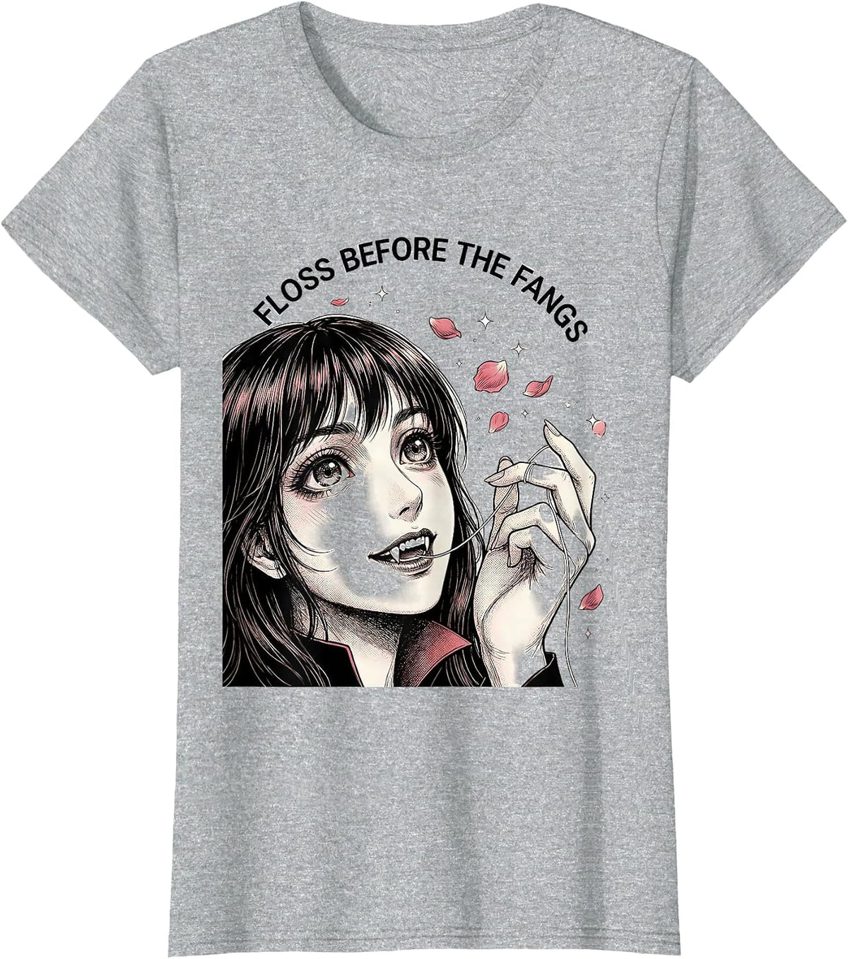 Floss Before The Fangs Halloween Dental Design T-Shirt - Heather Grey