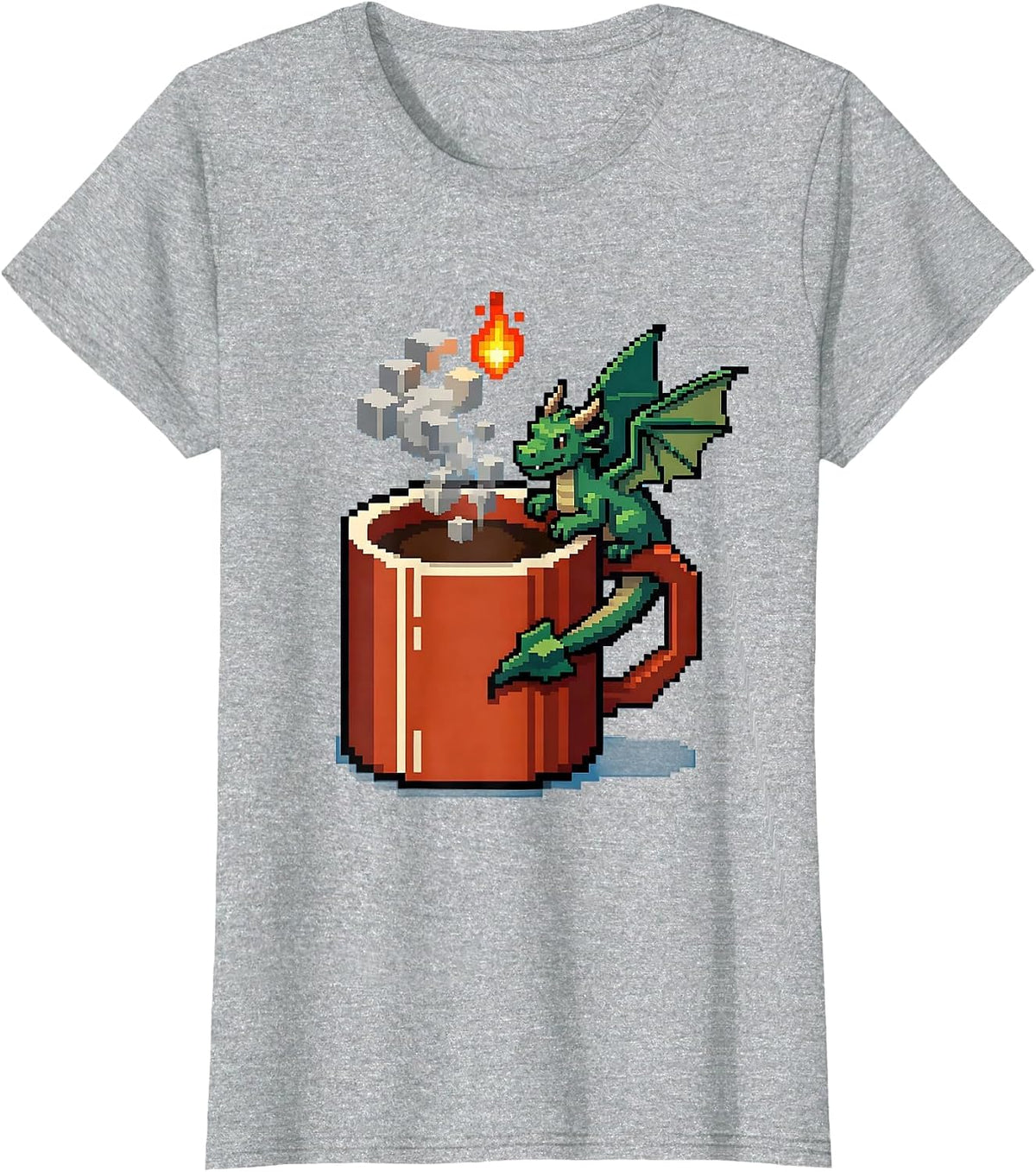 Pixel-Art Dragon Mug Fantasy Gamer Whimsical Pride T-Shirt - Heather Grey