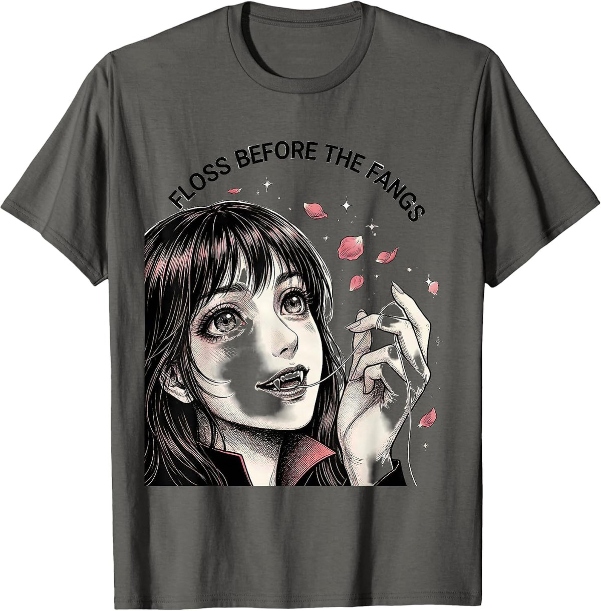 Floss Before The Fangs Halloween Dental Design T-Shirt - Asphalt Grey