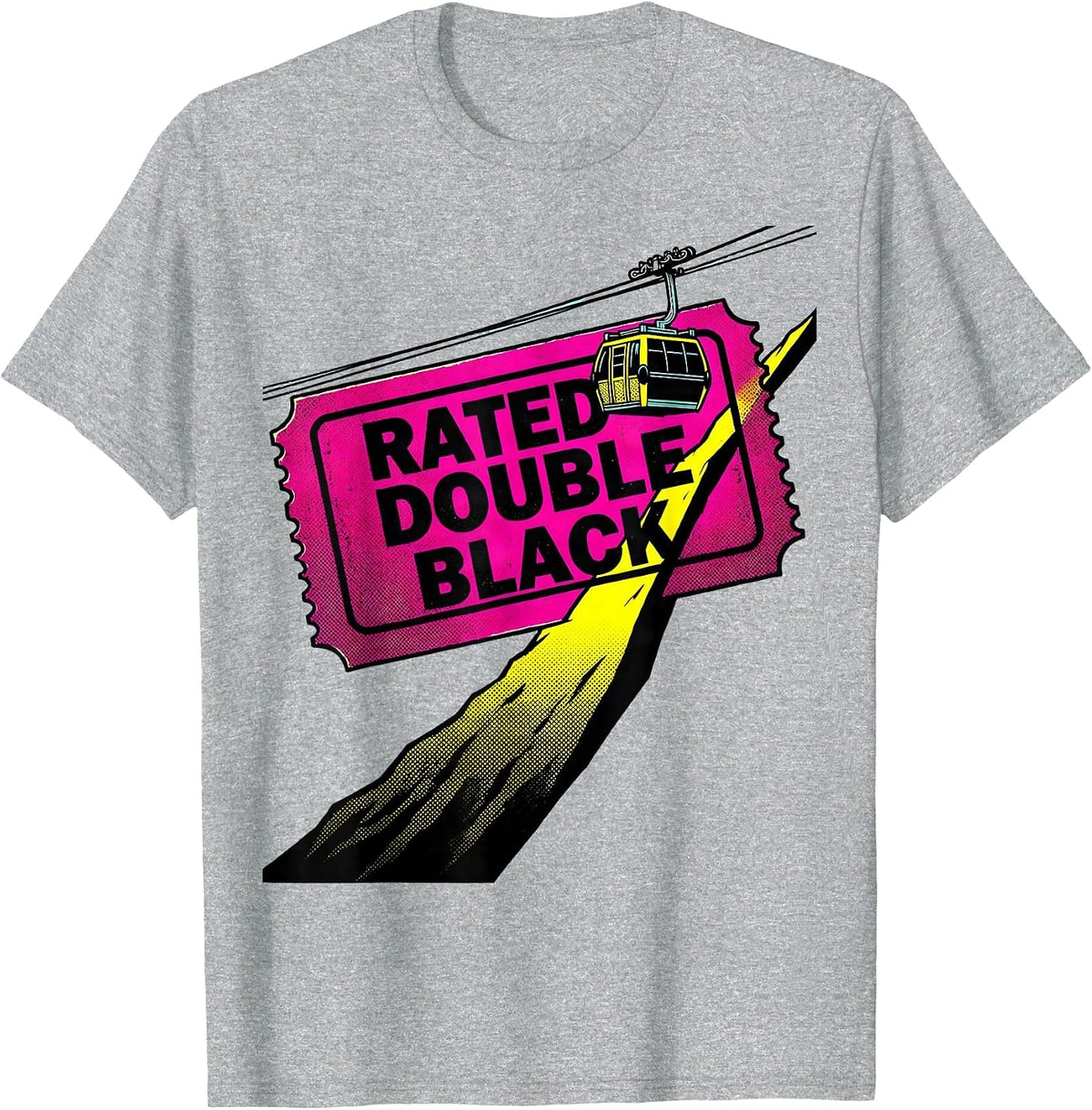 Men's Rated Double Black Pop Art Ski Snowboard Winter Sports Humor T-Shirt - Heather Grey
