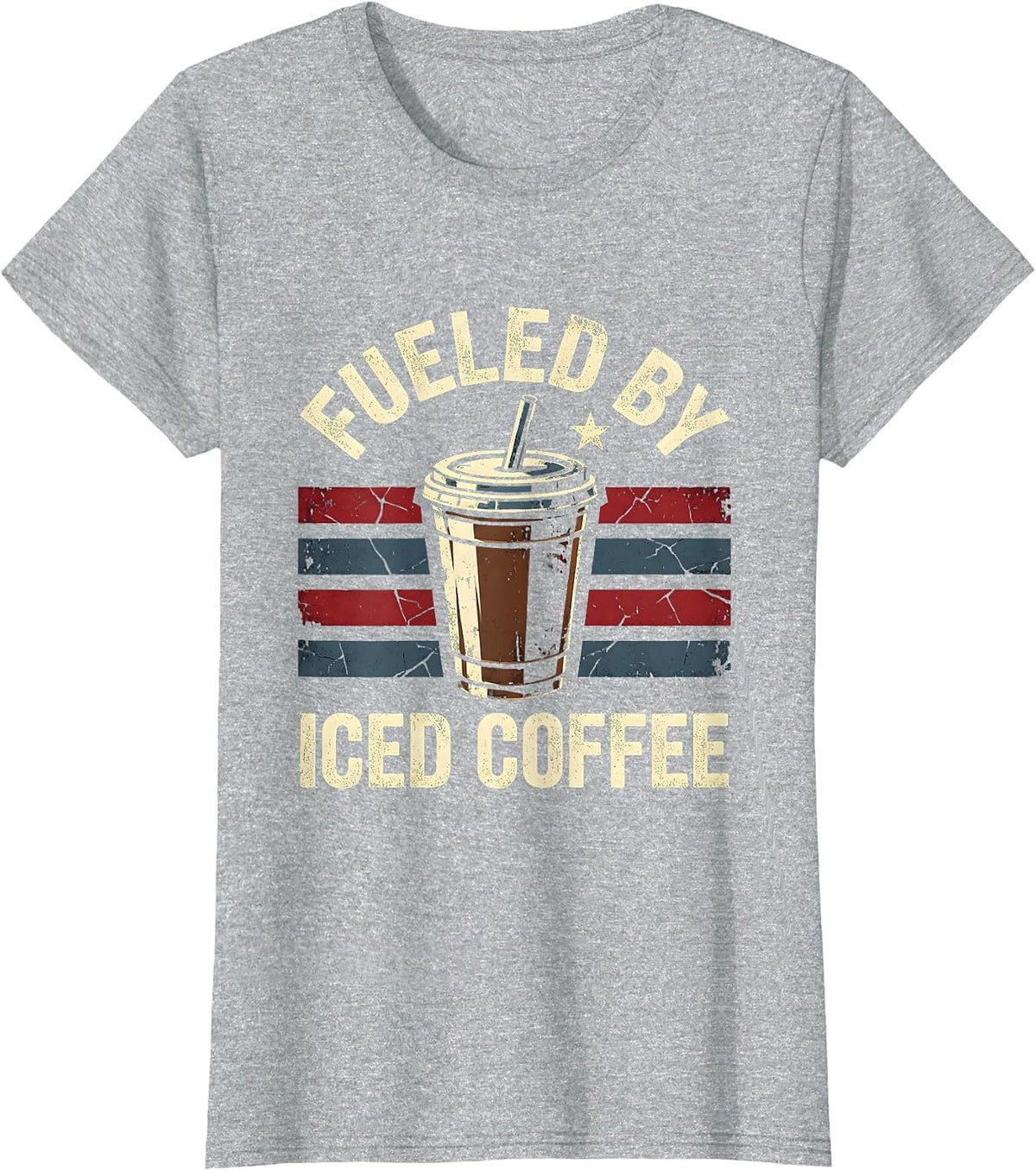 Fueled by Iced Coffee Funny Caffeine Design T-Shirt - Heather Grey