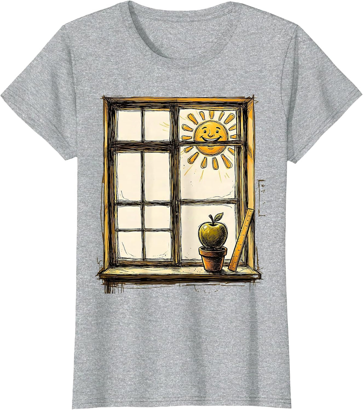 First Grade Teacher Sunshine Classroom Window T-Shirt - Heather Grey