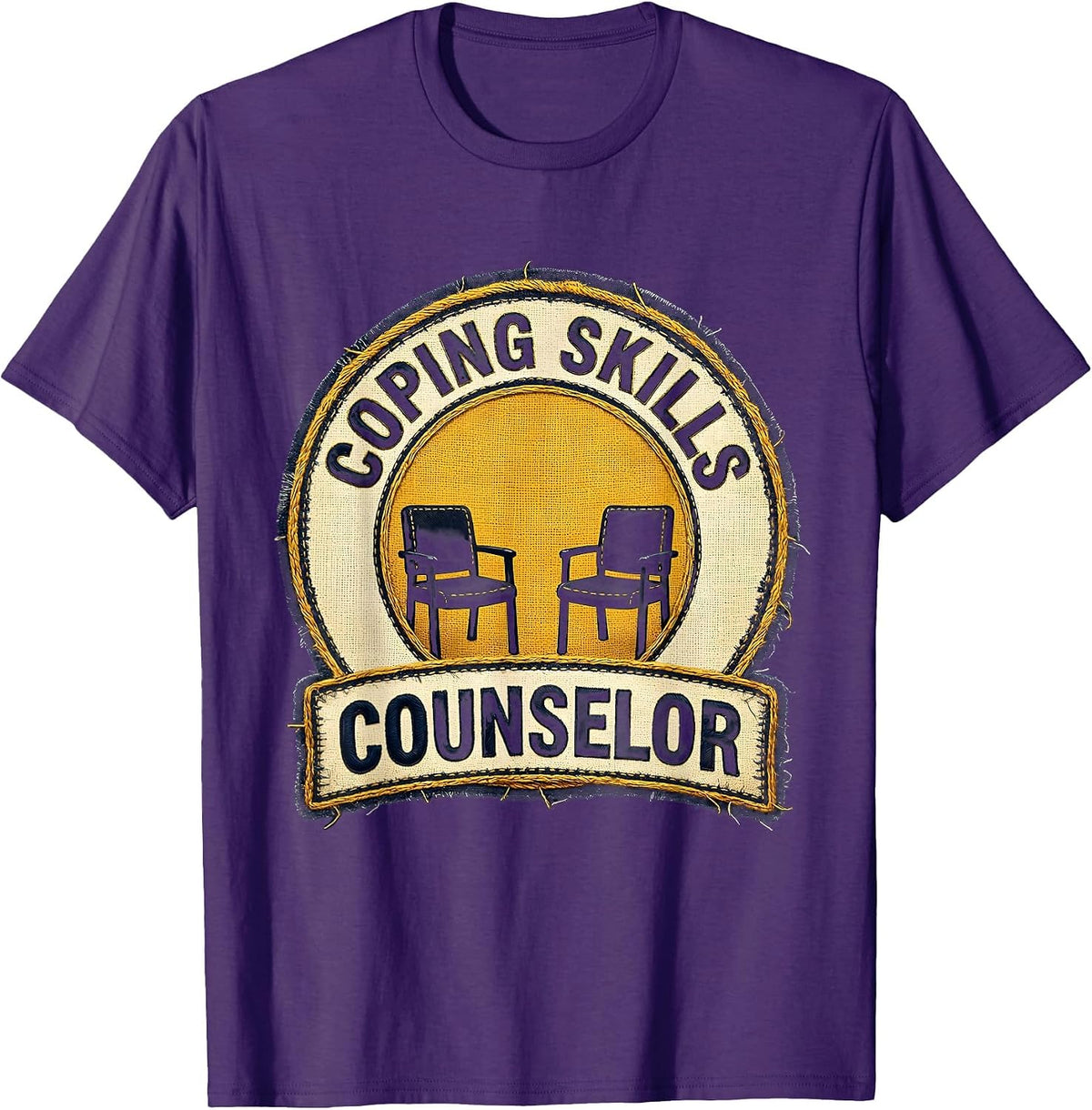 Coping Skills Counselor Distressed Emblem Mental Health T-Shirt - Purple