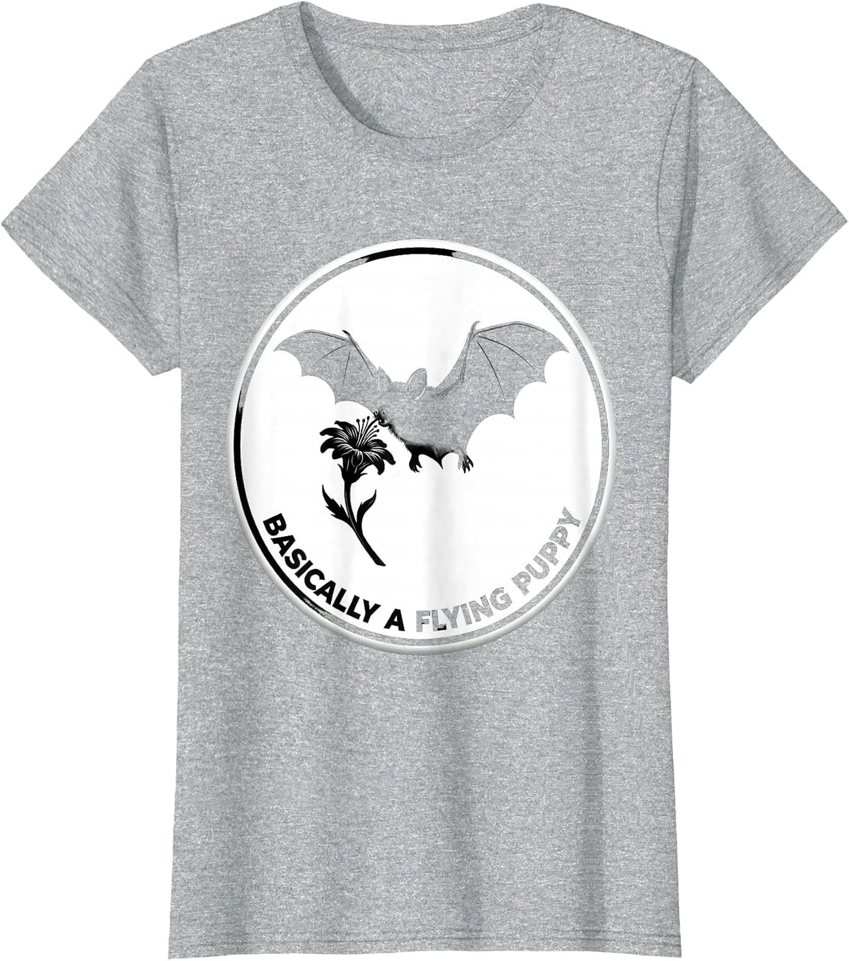 Basically A Flying Puppy Funny Bat Lover Wildlife T-Shirt - Heather Grey