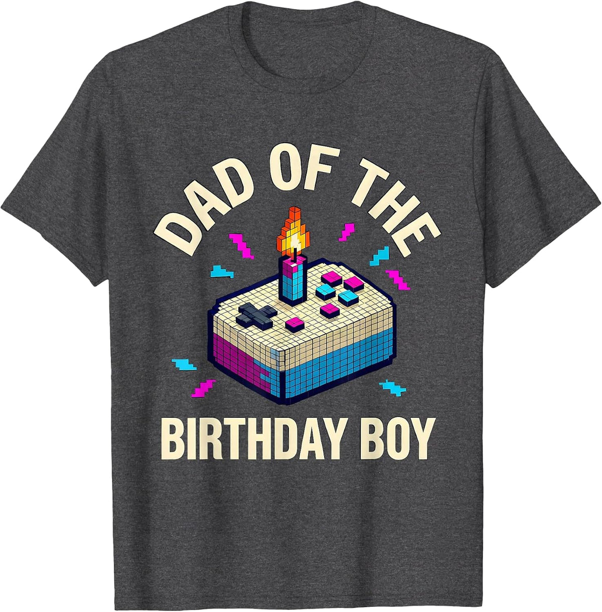 Dad Of The Birthday Boy Pixel Art Gamer Birthday Party T-Shirt - Dark Heather Grey