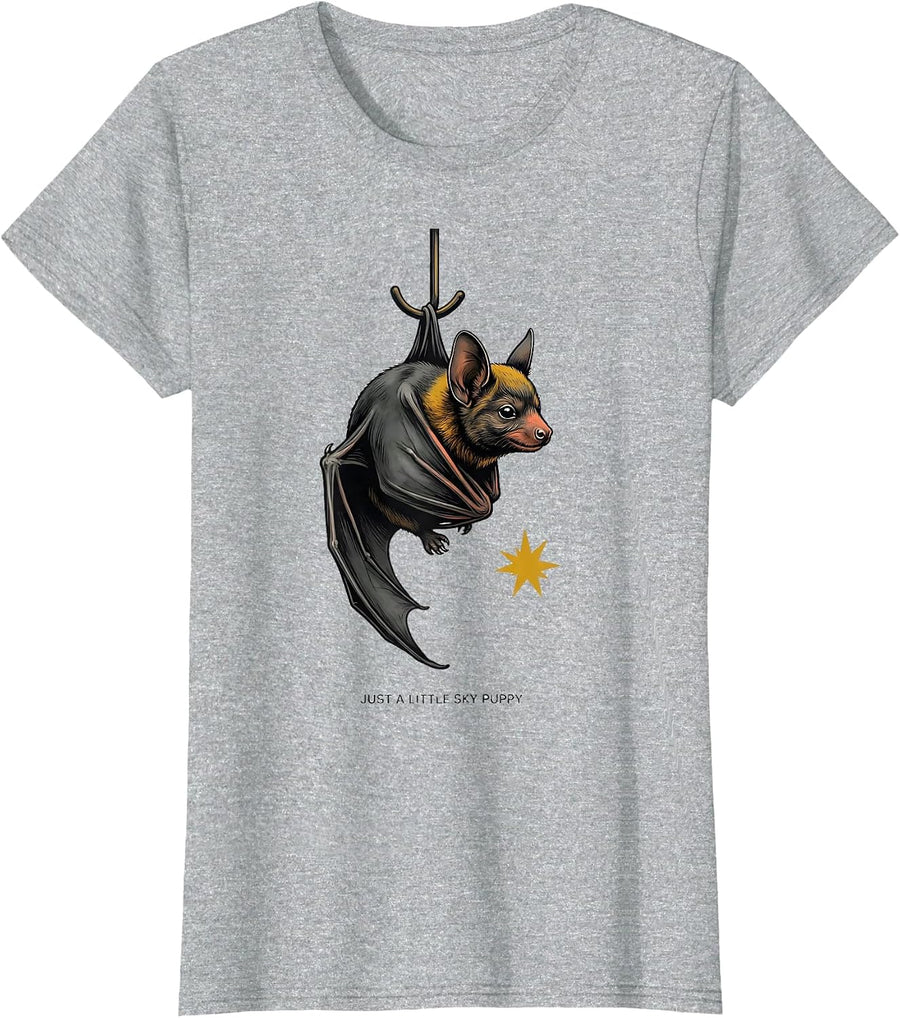 Just A Little Sky Puppy Vintage Bat Lover Halloween Humor T-Shirt - Heather Grey