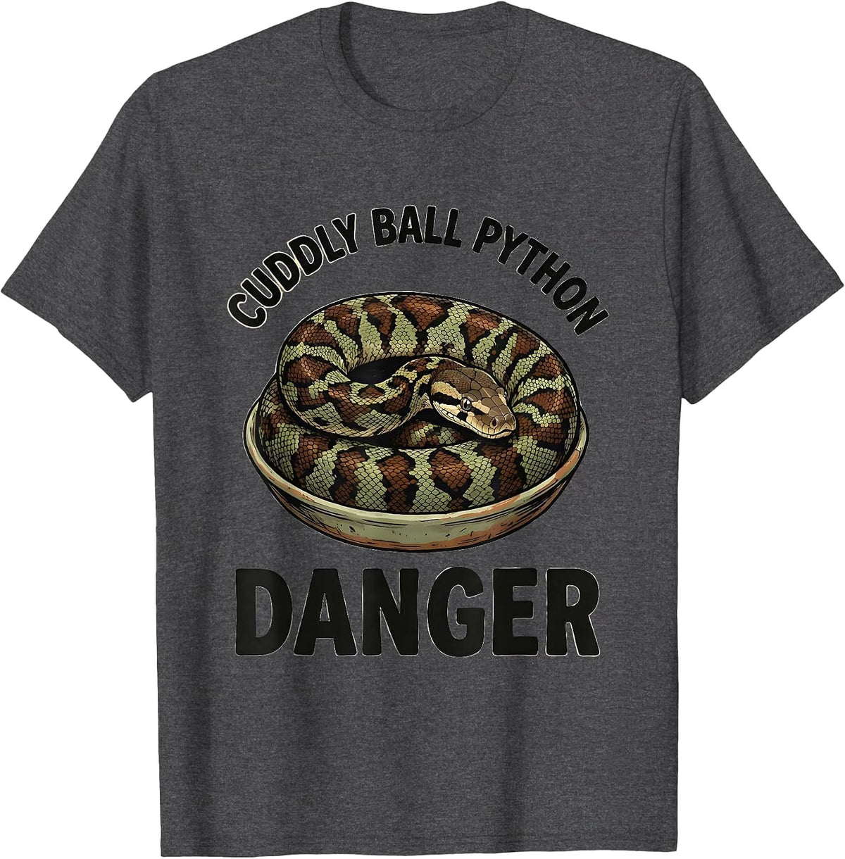 Cuddly Ball Python Danger Funny Snake Owner Reptile Humor T-Shirt - Dark Heather Grey