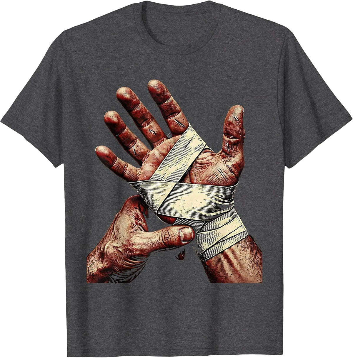 Boxer Wrapping Hands Before Fight Graphic T-Shirt - Dark Heather Grey
