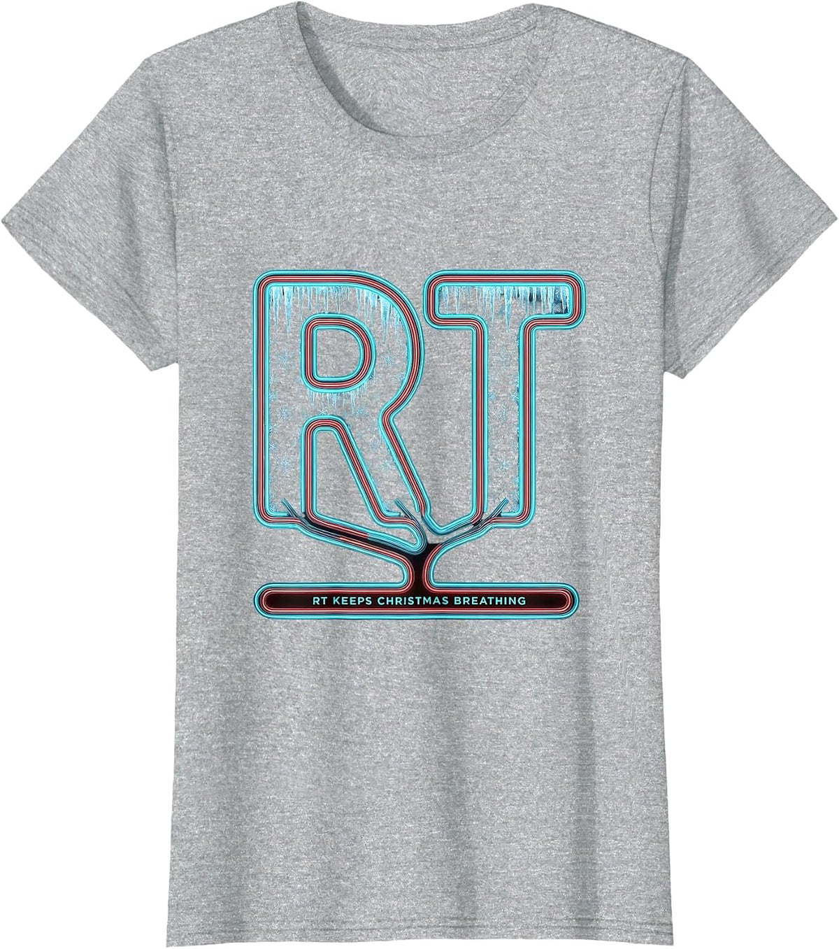 Women's RT Keeps Christmas Breathing Respiratory Therapist Holiday T-Shirt - Heather Grey