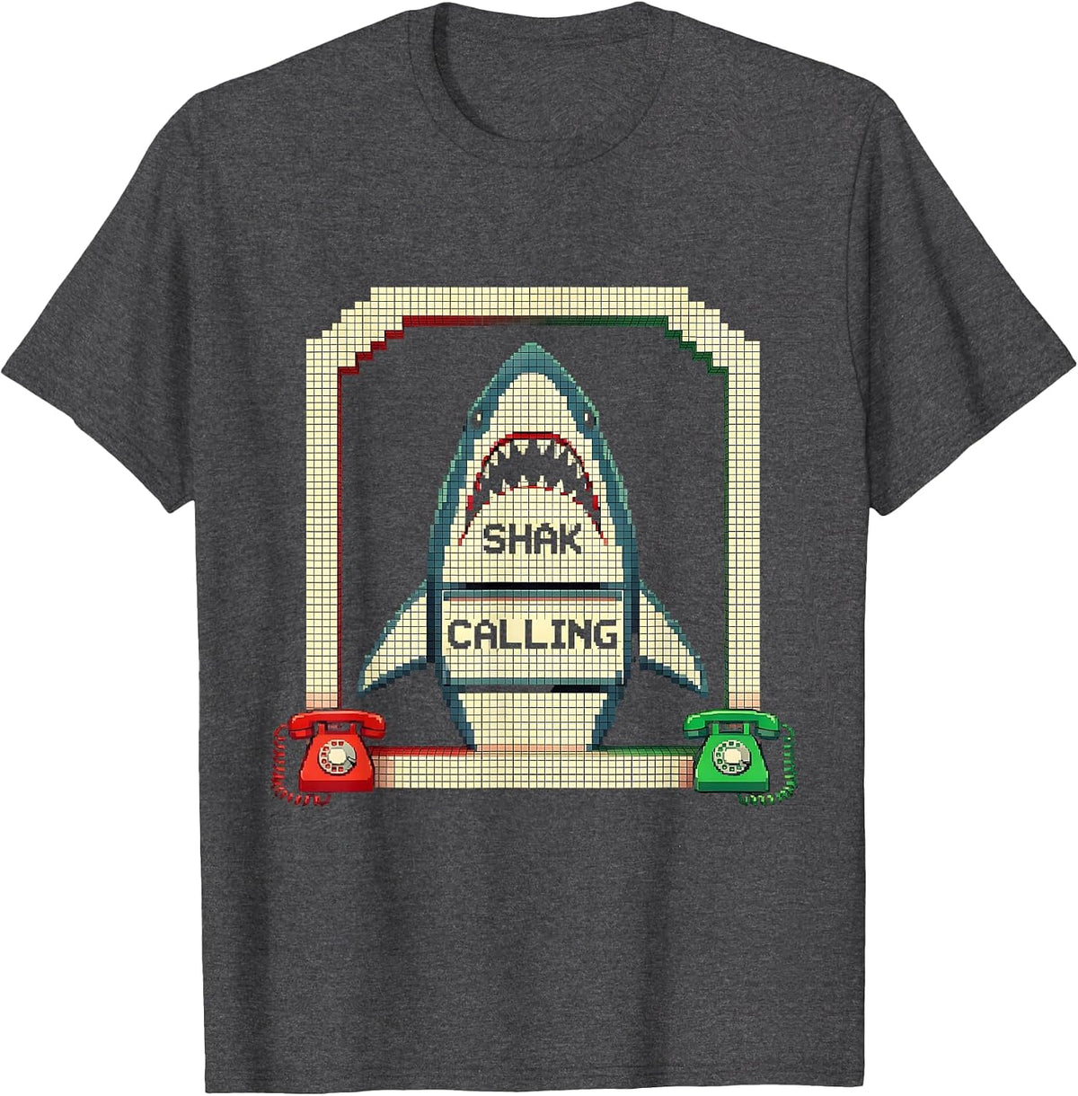 Men's Shak Calling Pixel Art Absurdist Internet Meme Humor T-Shirt - Dark Heather Grey