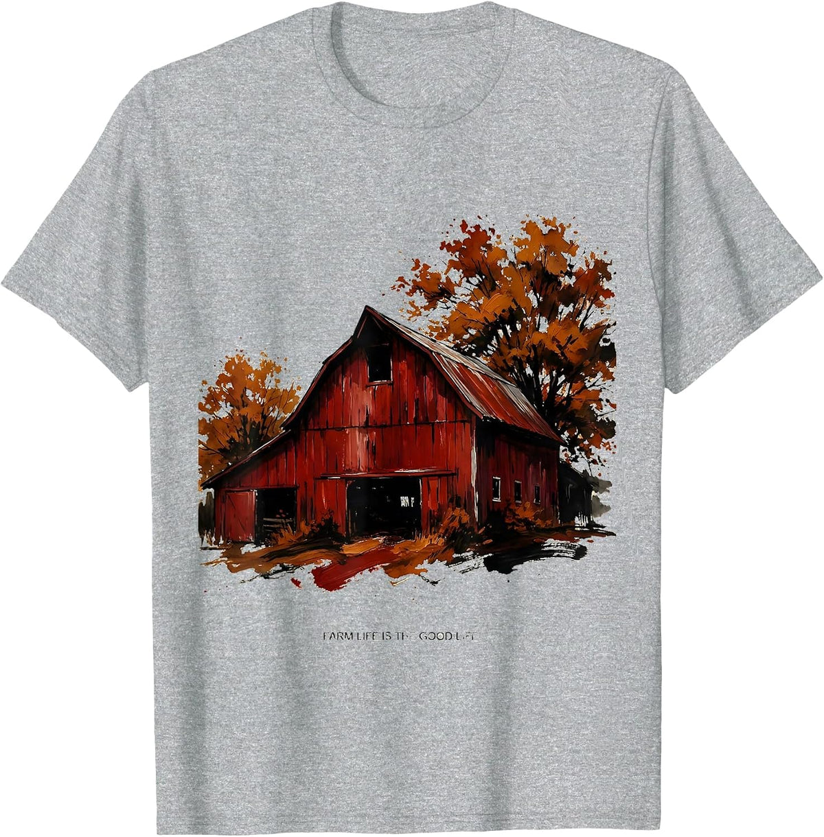 Men's Farm Life Is The Good Life Fall Barn Design T-Shirt - Heather Grey