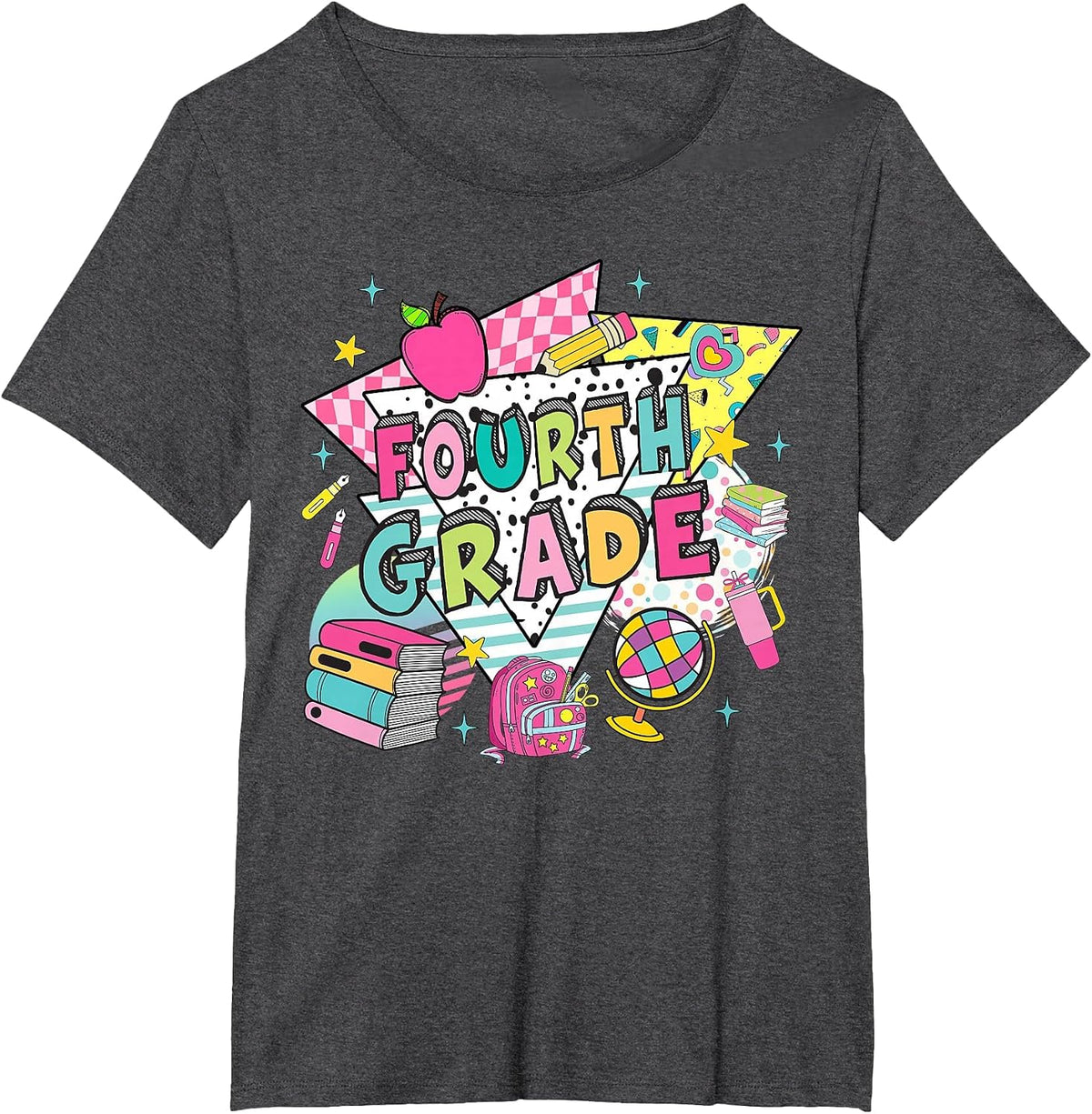 Fourth Grade Teachers Students Retro 90s Back to School T-Shirt - Dark Heather Grey