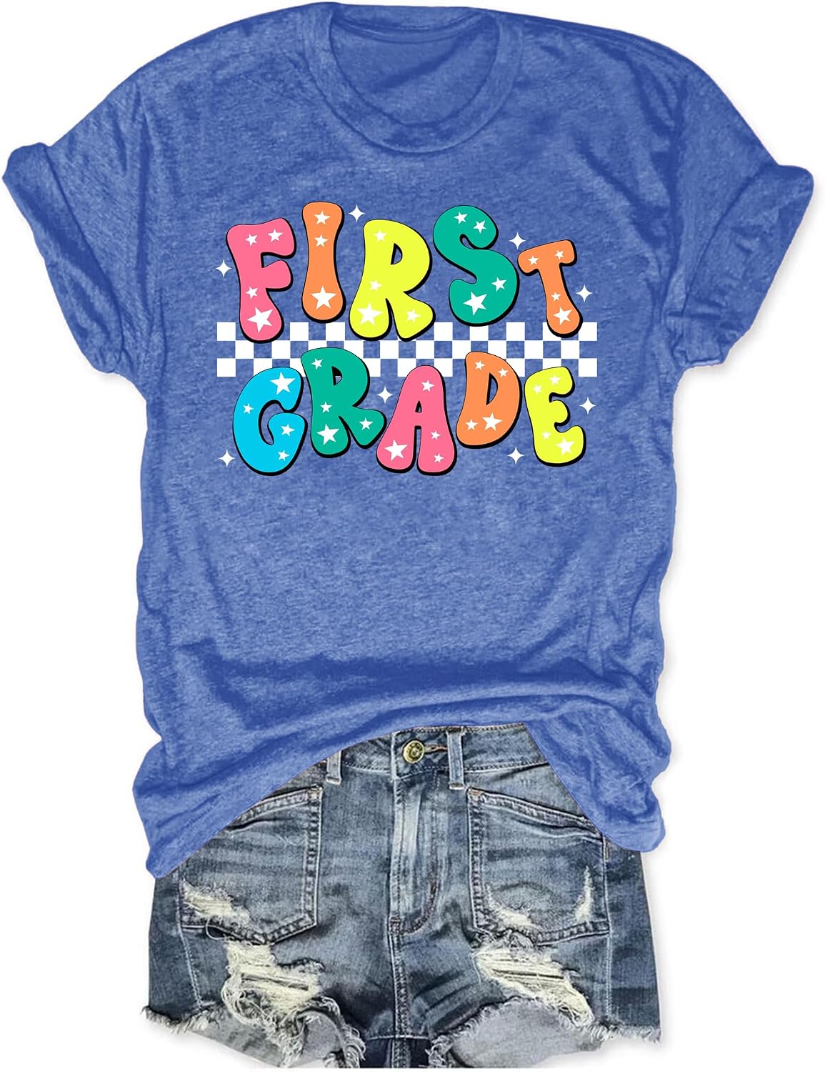 First Grade Teacher Shirts for Women: Teach Life T-Shirts Tops Teaching Gifts Inspiration Blouse Tees - Blue1