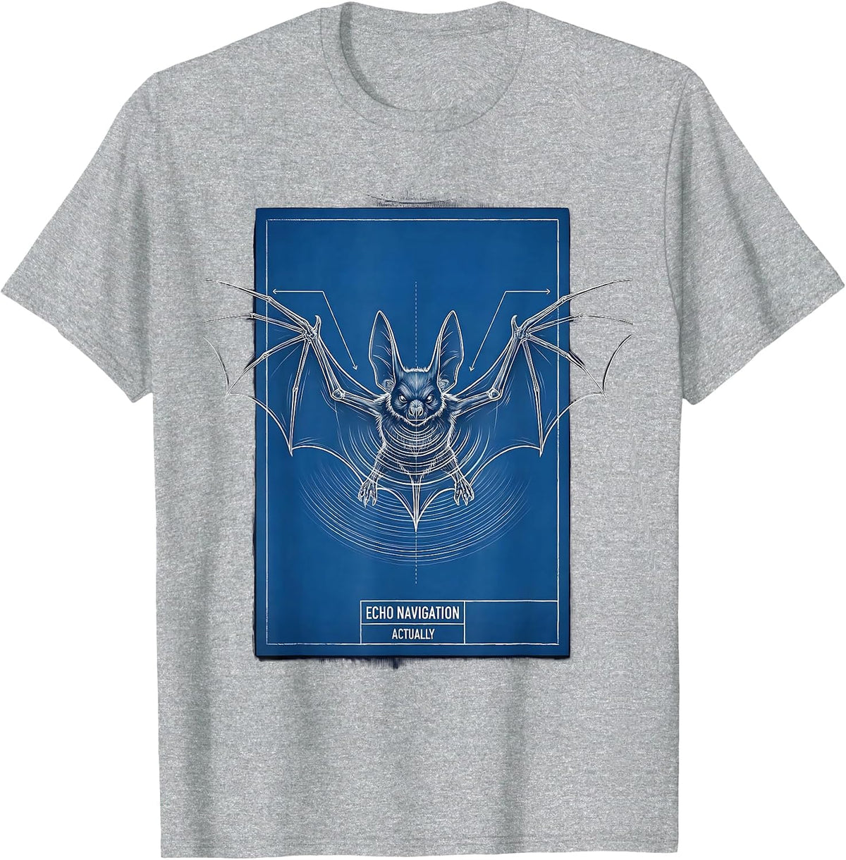 Men's Echo Navigation, Actually Technical Blueprint Bat Lover T-Shirt - Heather Grey