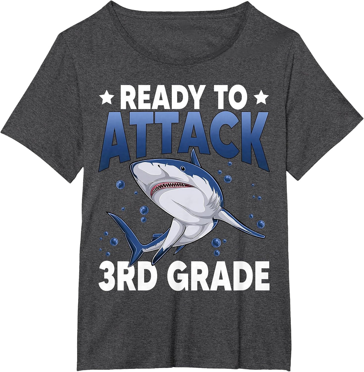 Ready to Attack 3rd Grade Shark Third Grade Teacher T-Shirt Tee for Students - Dark Heather Grey