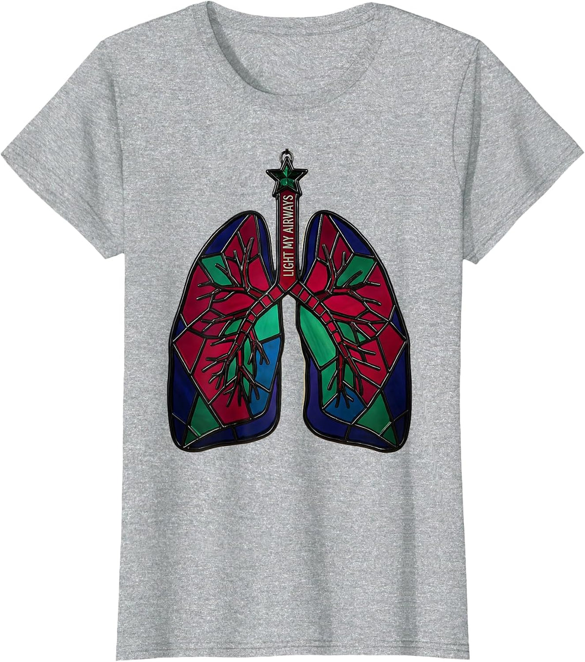 Women's Light My Airways Stained Glass Mosaic Respiratory Therapist T-Shirt - Heather Grey