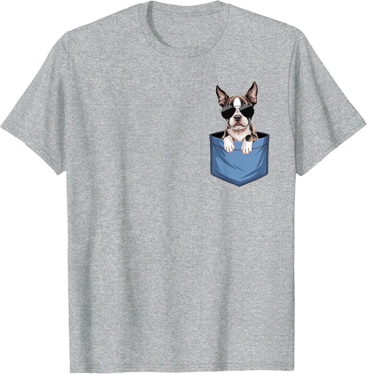 Cute Pocket Boston Terrier Lover Dog Mom T-Shirt - Heather Grey