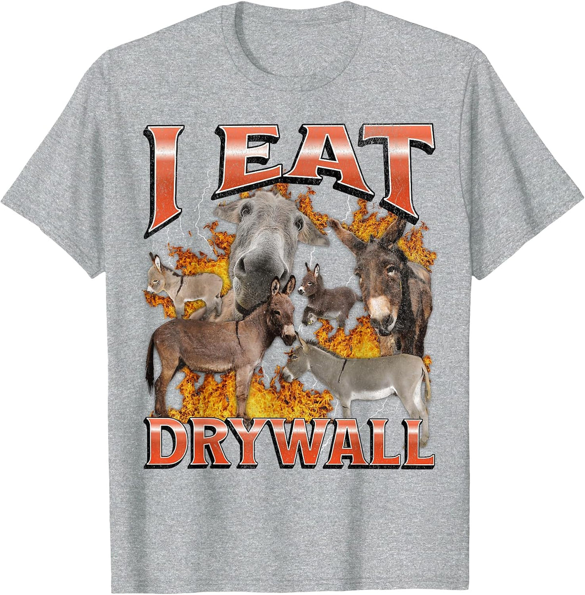 I Eat Drywall Funny Offensive Donkey Meme Bootleg Graphic T-Shirt - Heather Grey