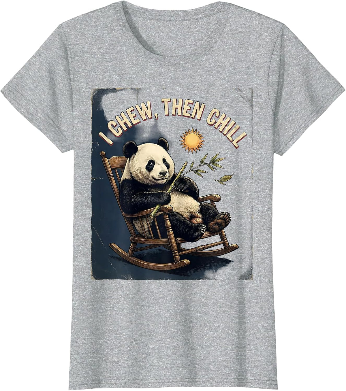 Women's I Chew, Then Chill Vintage Funny Panda Lover Humor Gift T-Shirt - Heather Grey