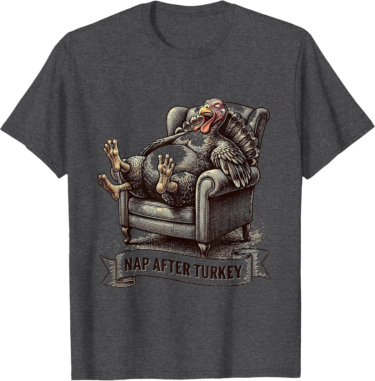 Men's Nap After Turkey Funny Thanksgiving Design T-Shirt - Dark Heather Grey