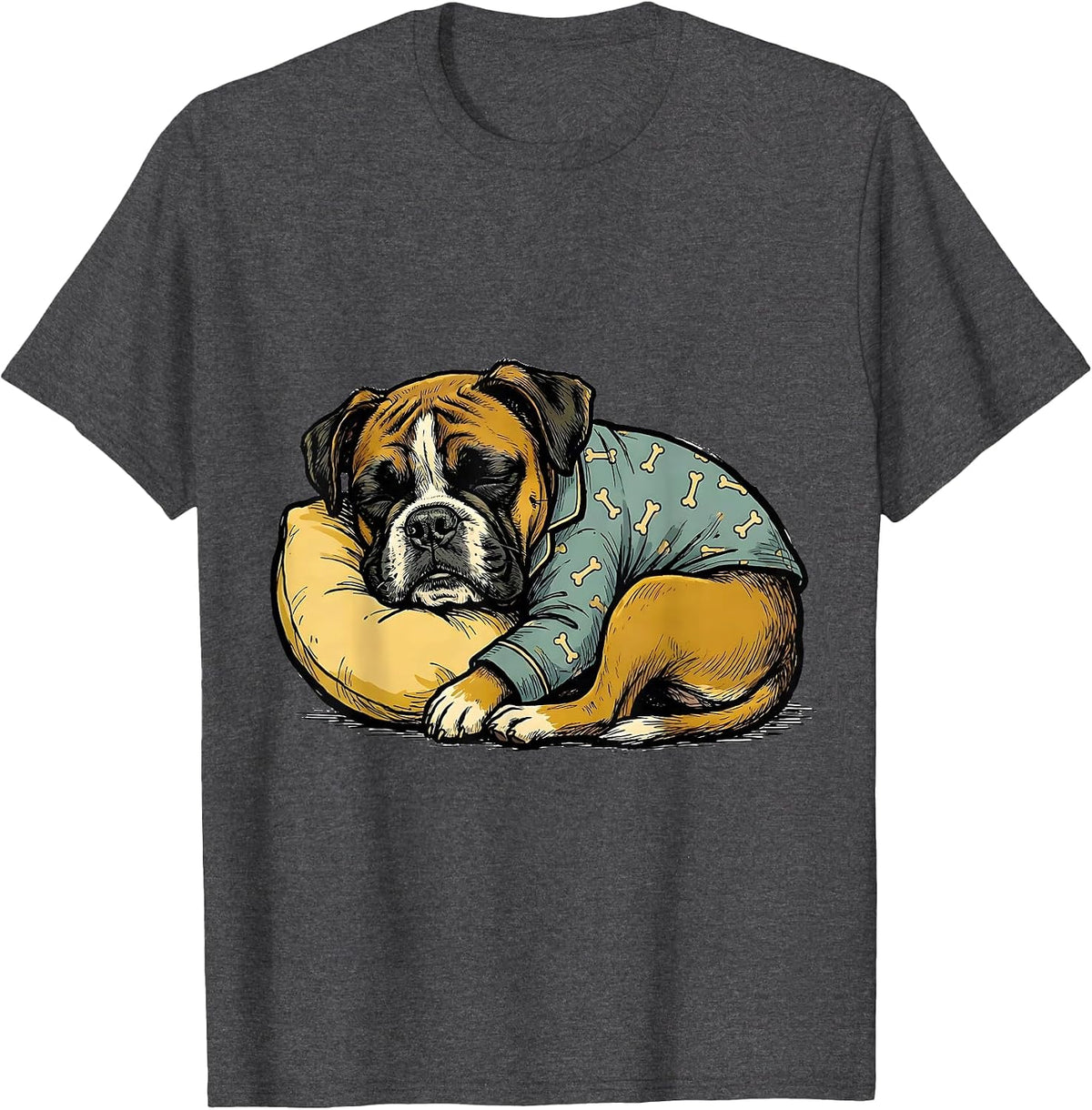 Men's Sleepy Boxer Dog Cozy Pajama Animal Lover T-Shirt - Dark Heather Grey