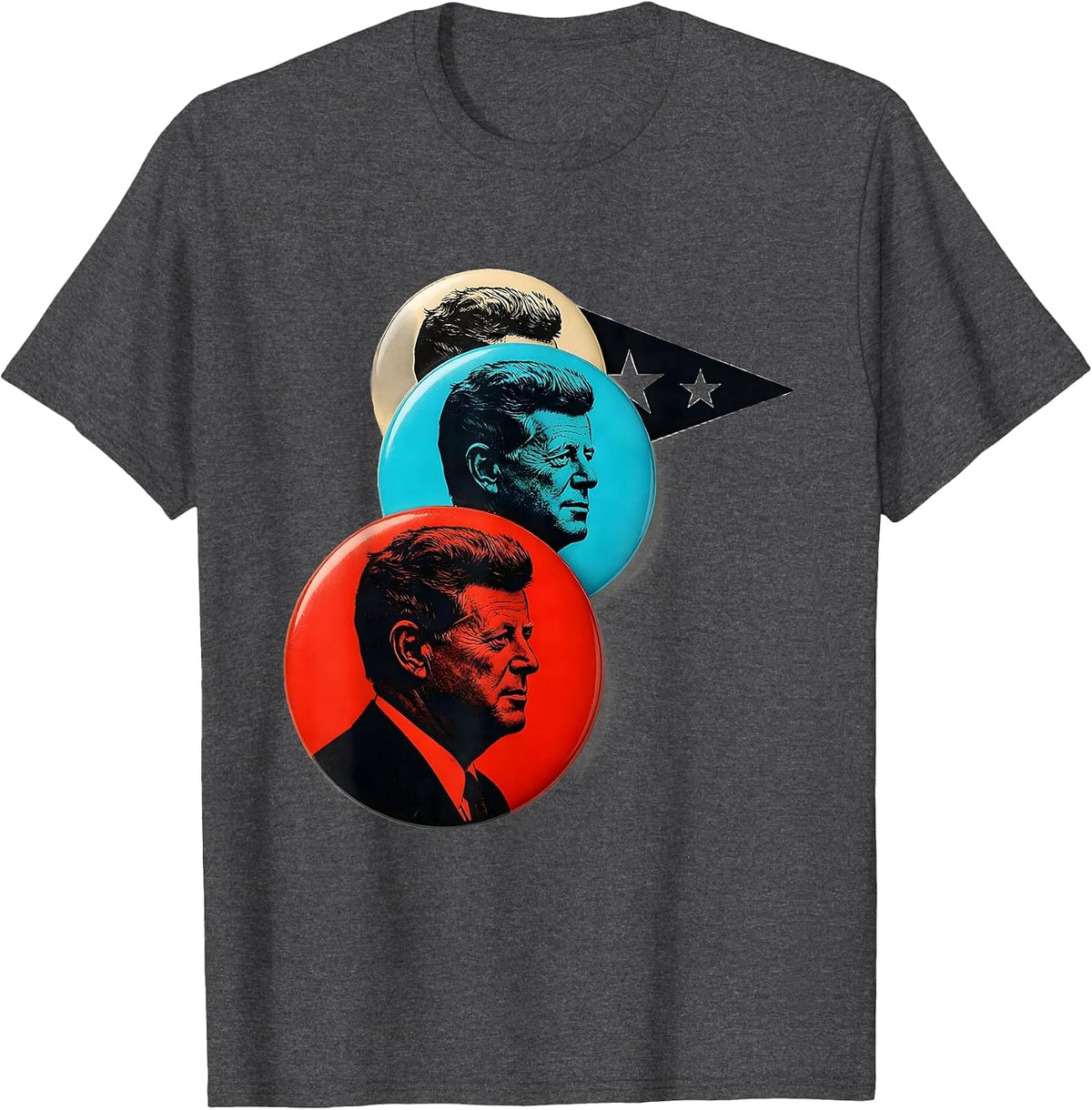 JFK Campaign Buttons Retro Political Nostalgia T-Shirt - Dark Heather Grey