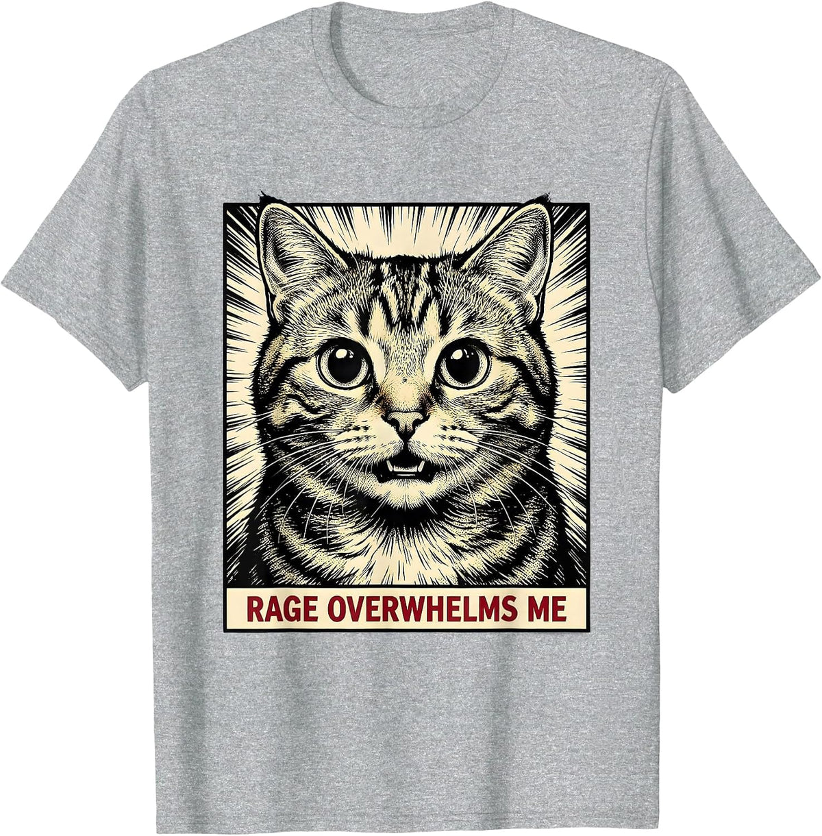Men's Rage Overwhelms Me Comic Book Cat Meme Sarcastic Humor T-Shirt - Heather Grey