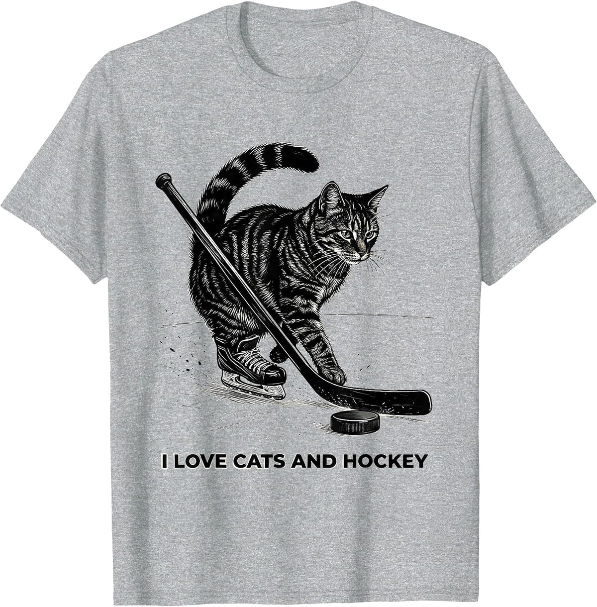 Men's I Love Cats And Hockey Funny Cat Lover Hockey Fan Novelty T-Shirt - Heather Grey