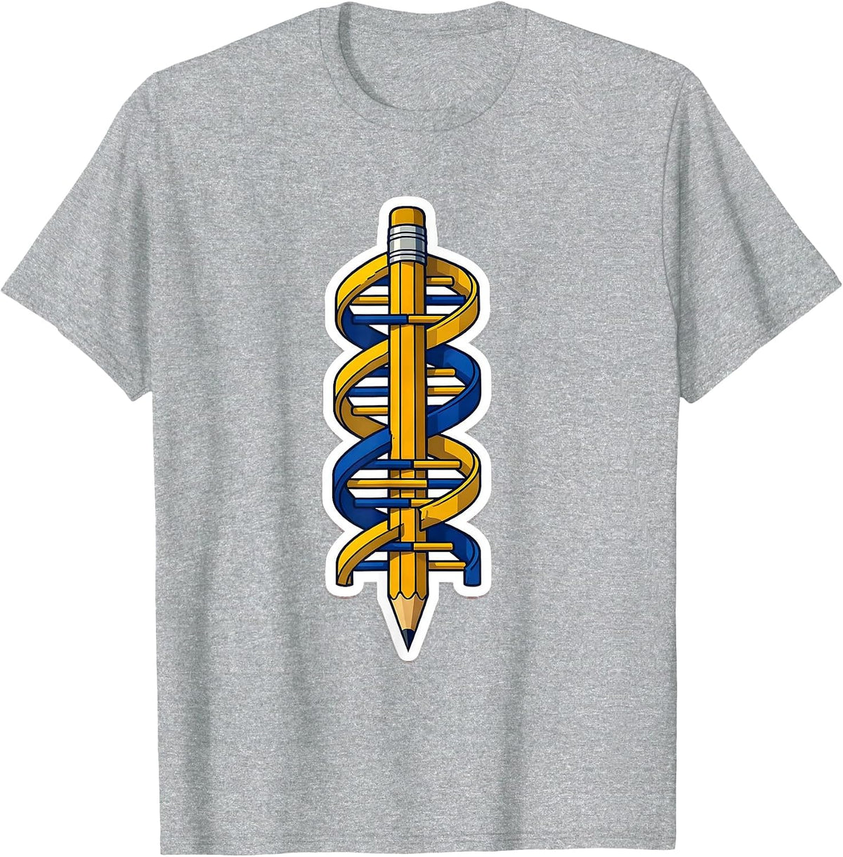 Men's DNA Helix Wrapped Around a Pencil Science Art T-Shirt - Heather Grey