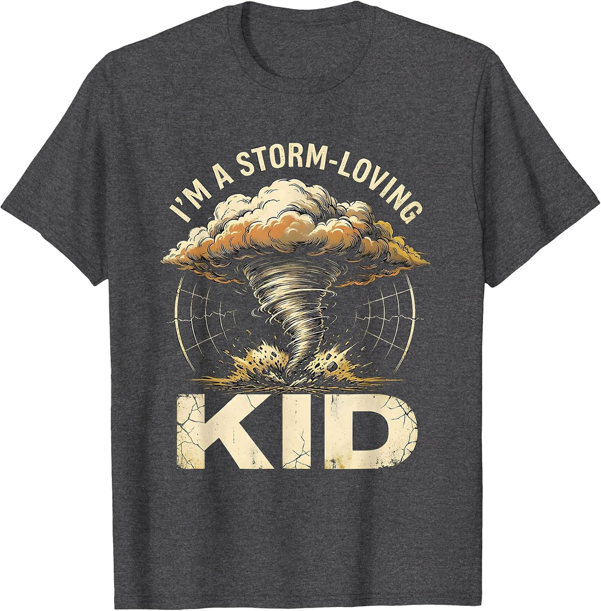 Men's I'm A Storm-Loving Kid Distressed Tornado Chaser Weather T-Shirt - Dark Heather Grey