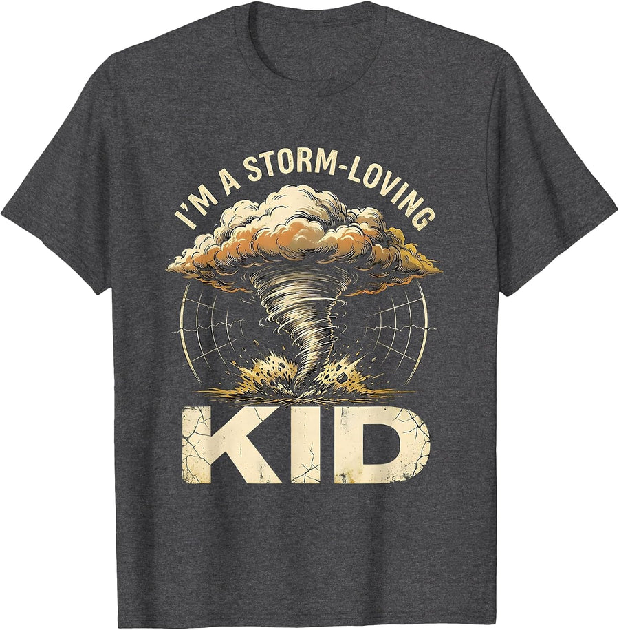 Men's I'm A Storm-Loving Kid Distressed Tornado Chaser Weather T-Shirt - Dark Heather Grey