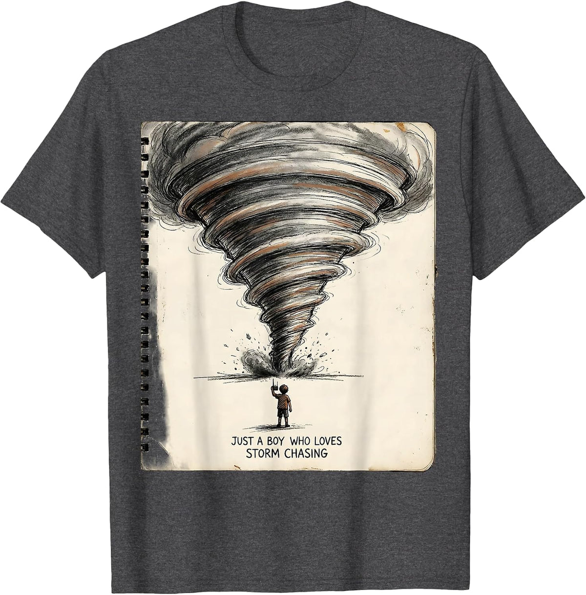 Men's Just A Boy Who Loves Storm Chasing Funny Tornado Chaser Kid T-Shirt - Dark Heather Grey