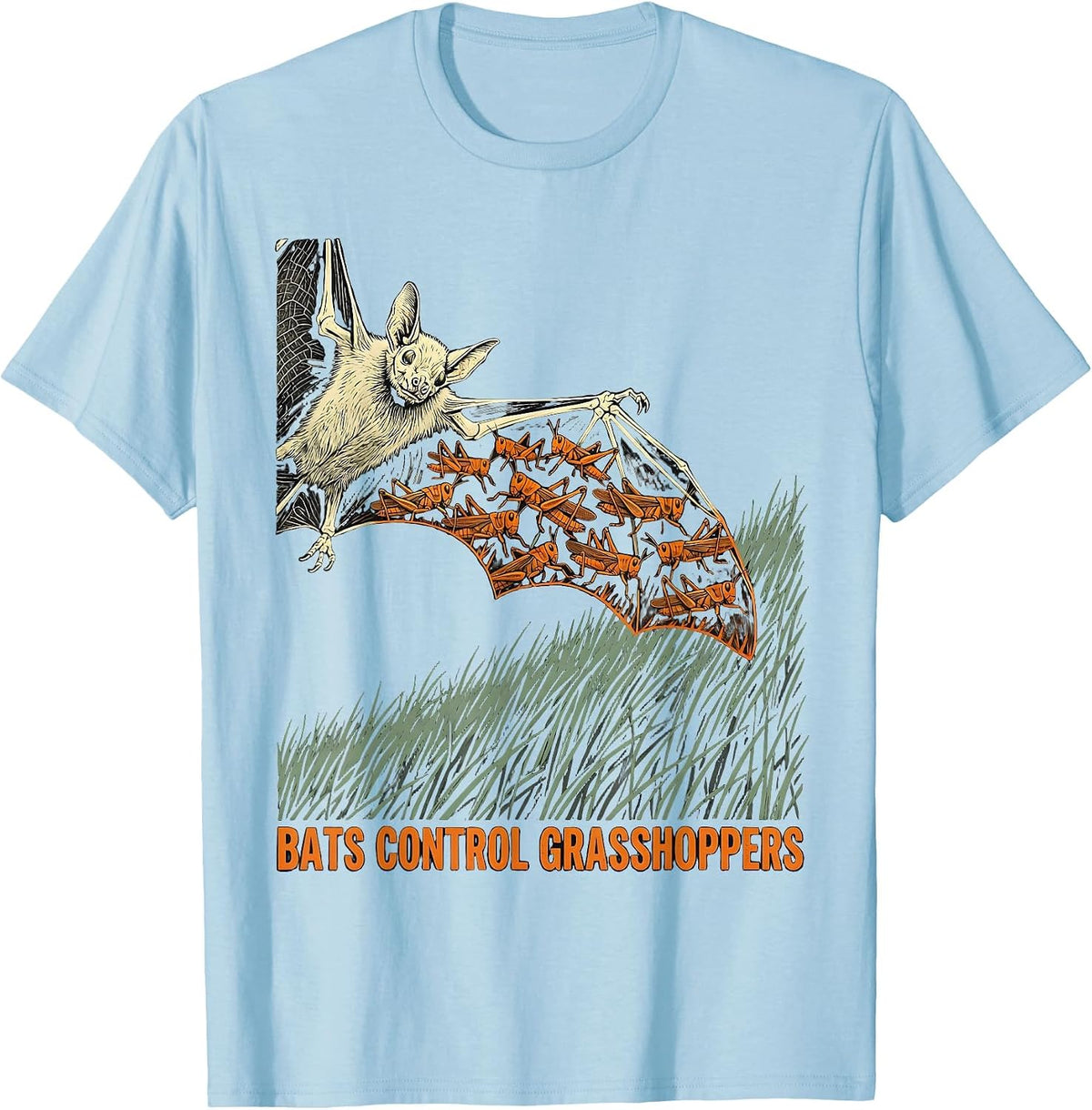 Men's Bats Control Grasshoppers Vintage Bat Lover Nature T-Shirt - Baby Blue