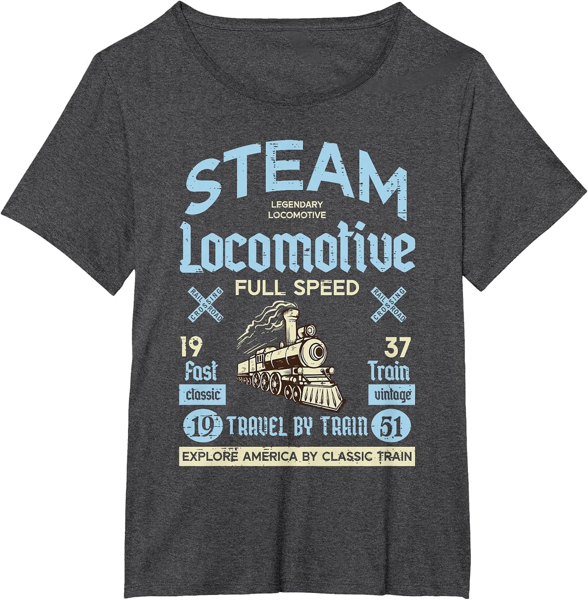 Steam Locomotive 1937 Train Vintage Men Women Kids Boys Teen T-Shirt - Dark Heather Grey