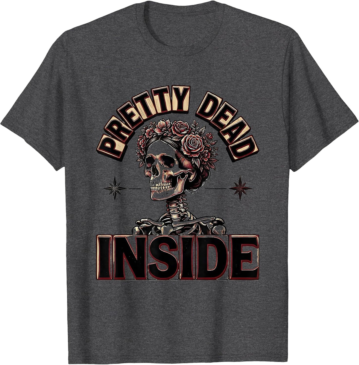 Men's Pretty Dead Inside Skeleton Graphic Design T-Shirt - Dark Heather Grey