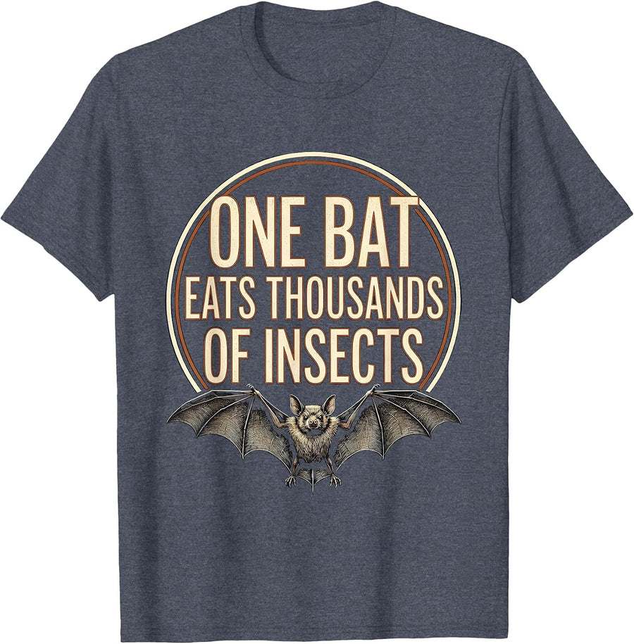 One Bat Eats Thousands Of Insects Funny Bat Lover Wildlife T-Shirt - Heather Blue