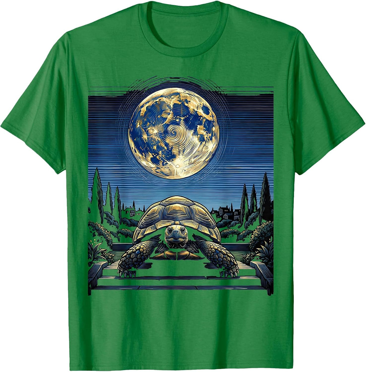 Men's Tortoise Starry Night Van Gogh Animal Lover Art Humor T-Shirt - Kelly Green