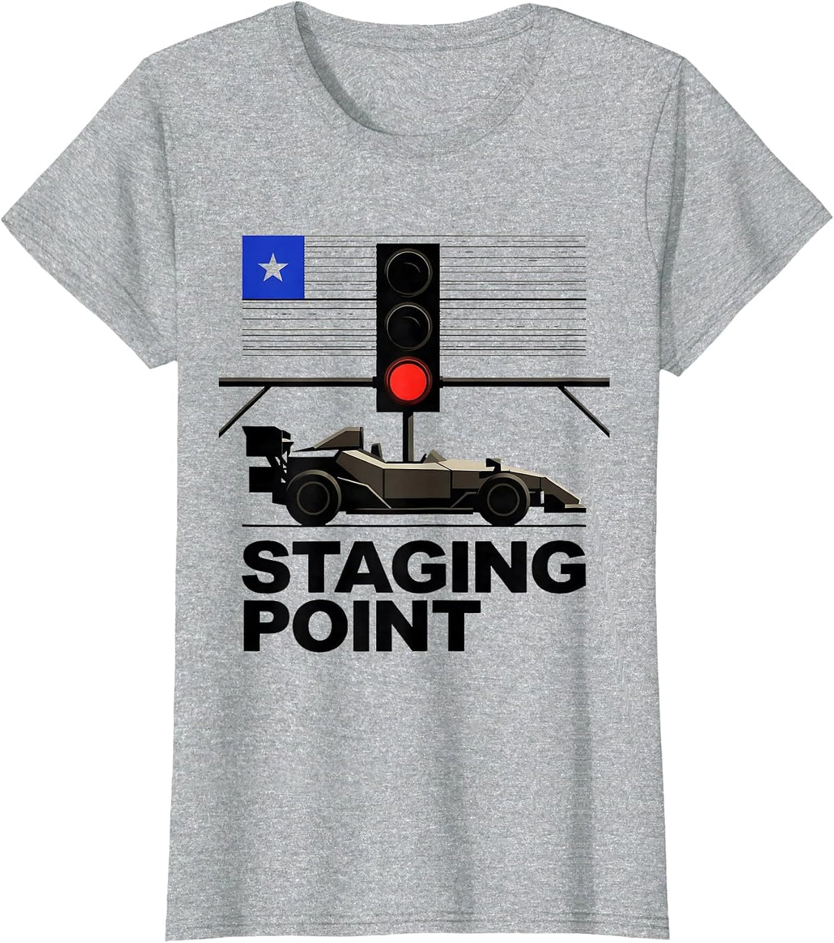Women's Staging Point Bauhaus Modernist RC Racing American Flag T-Shirt - Heather Grey
