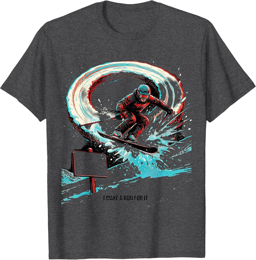 Men's I Make A Run For It Funny Downhill Skier Winter Sports Humor T-Shirt - Dark Heather Grey