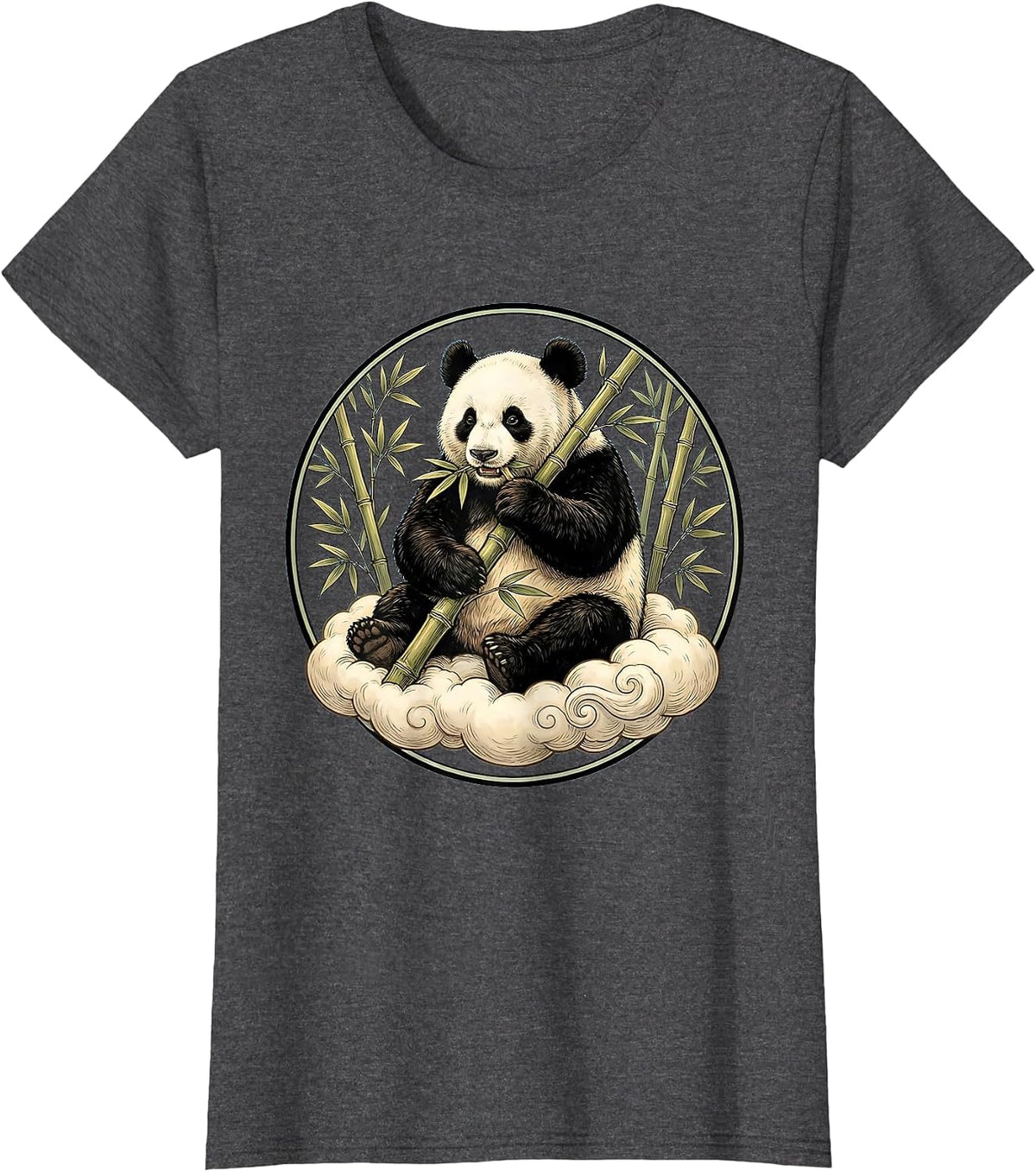 Women's Panda Floating on Cloud Eating Bamboo T-Shirt - Dark Heather Grey