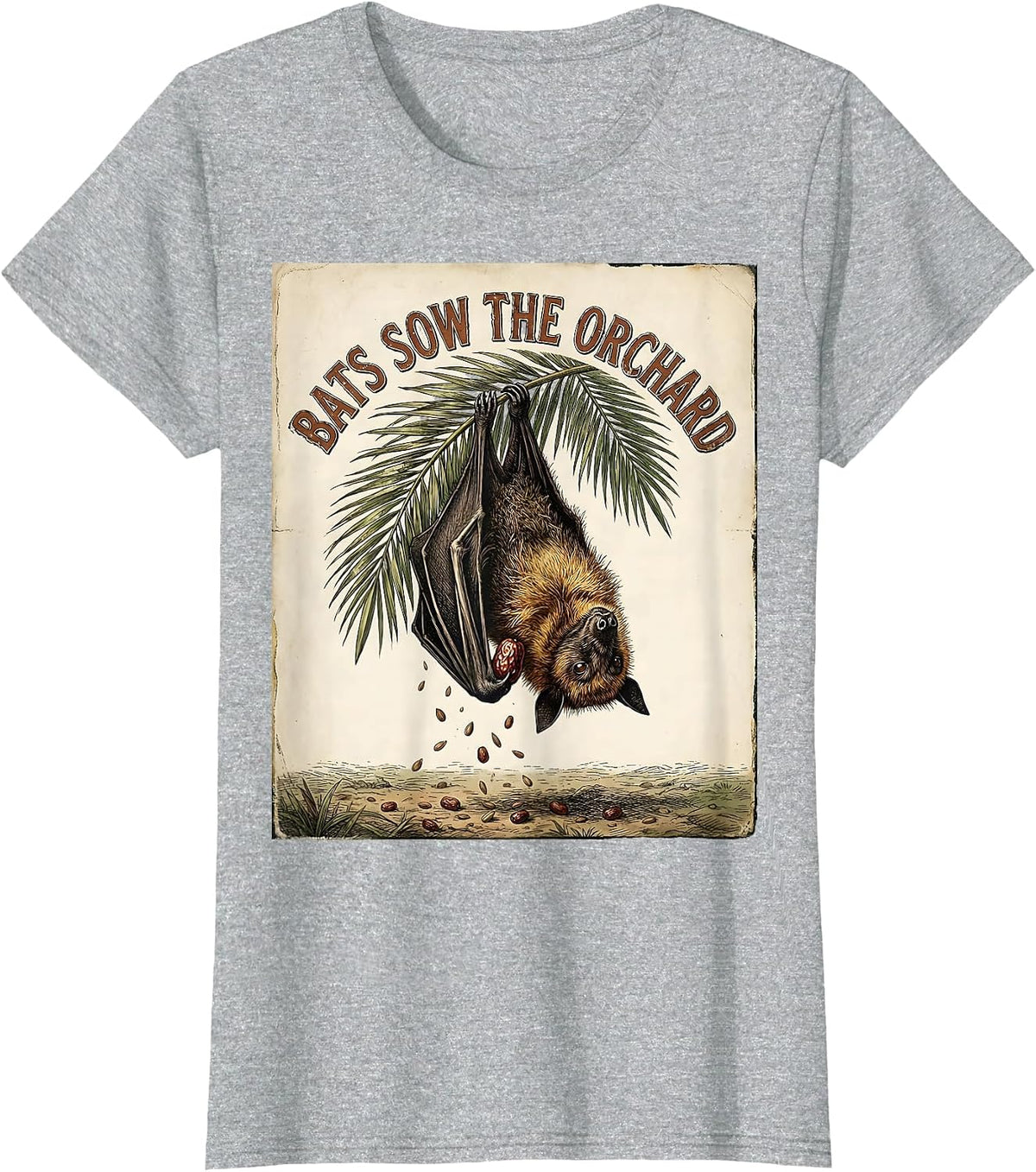 Bats Sow The Orchard Vintage Bat Lover Halloween Nature T-Shirt - Heather Grey