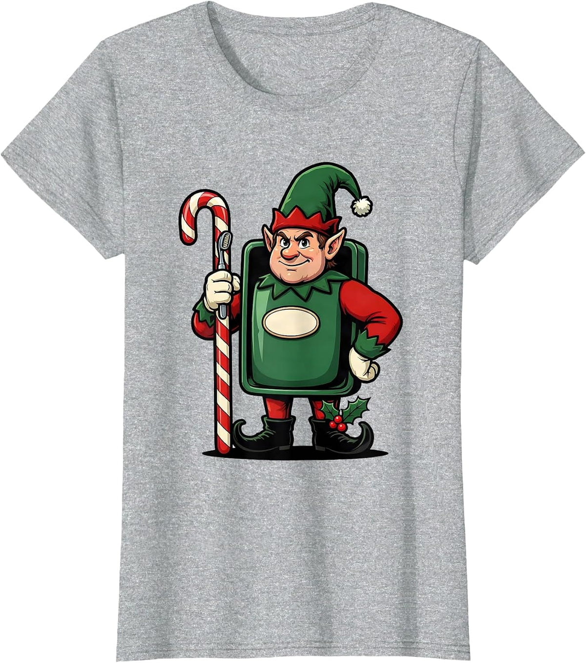 Women's Elf Dental Guard Cartoon Dentist Christmas Humor T-Shirt - Heather Grey