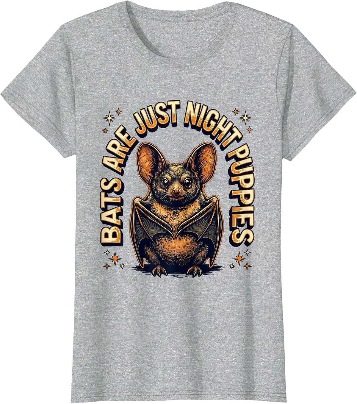 Women's Bats Are Just Night Puppies Funny Bat Lover Halloween Humor T-Shirt - Heather Grey