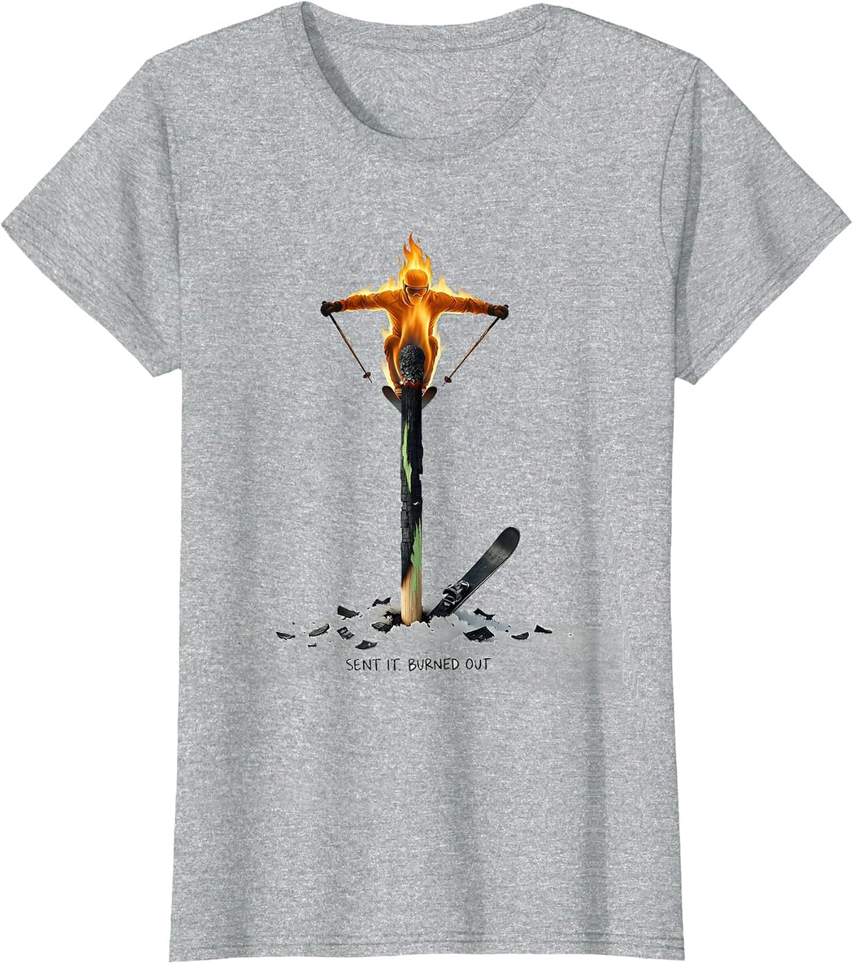 Sent It Burned Out Funny Skiing Ski Lover Gift T-Shirt - Heather Grey