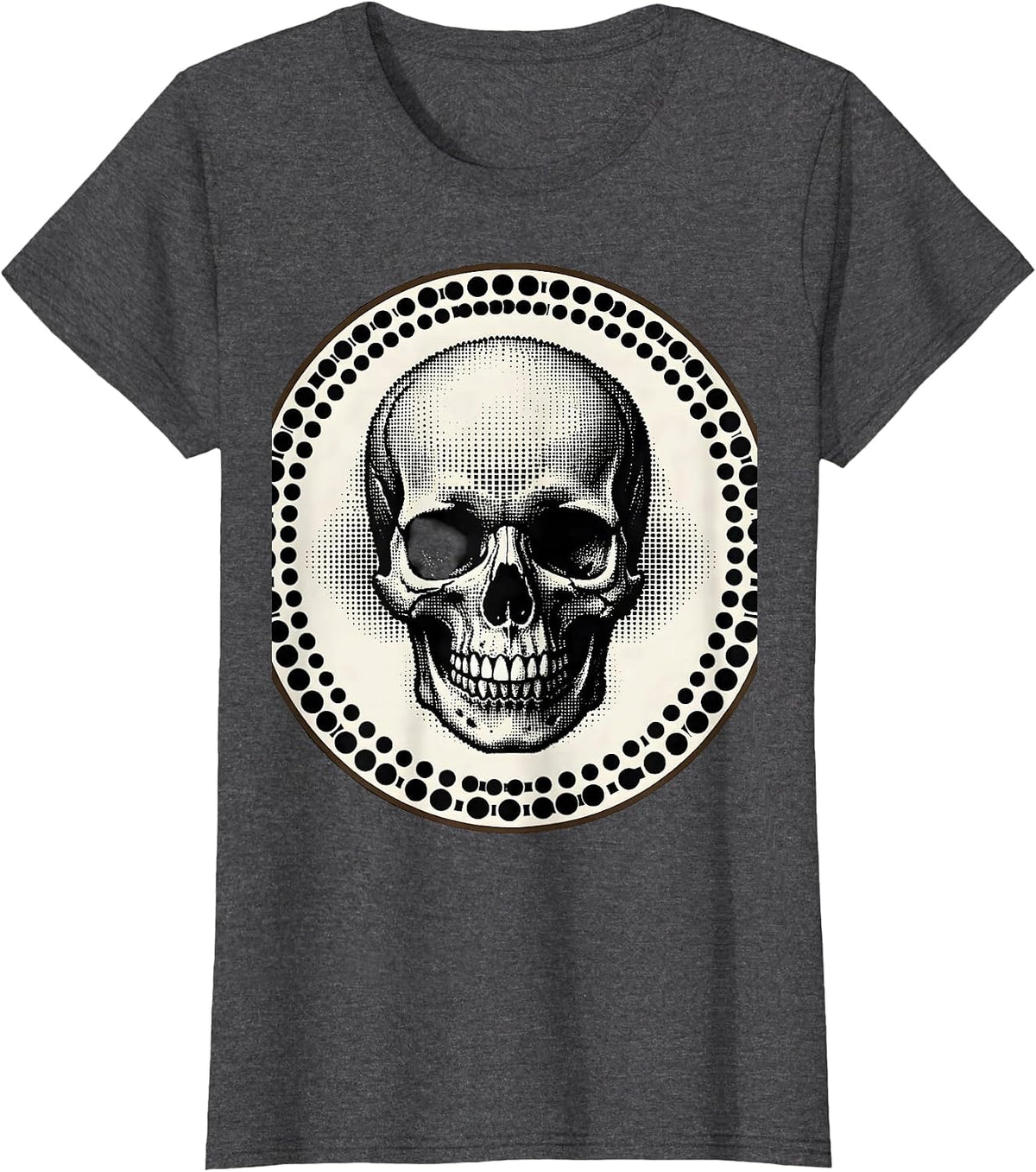 Women's Dot Matrix Pixel Skull Graphic Design T-Shirt - Dark Heather Grey