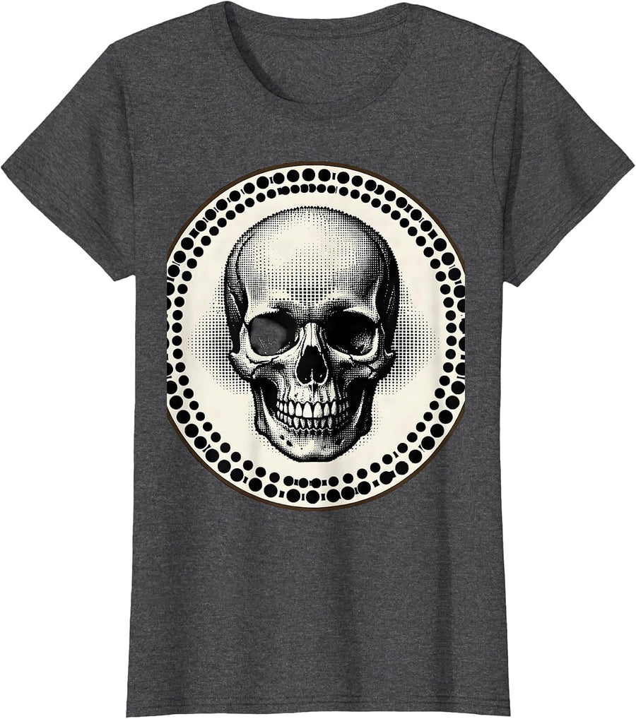 Women's Dot Matrix Pixel Skull Graphic Design T-Shirt - Dark Heather Grey