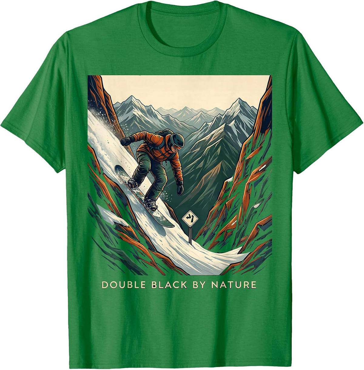 Men's Double Black By Nature Funny Ski Snowboard Winter Sports T-Shirt - Kelly Green