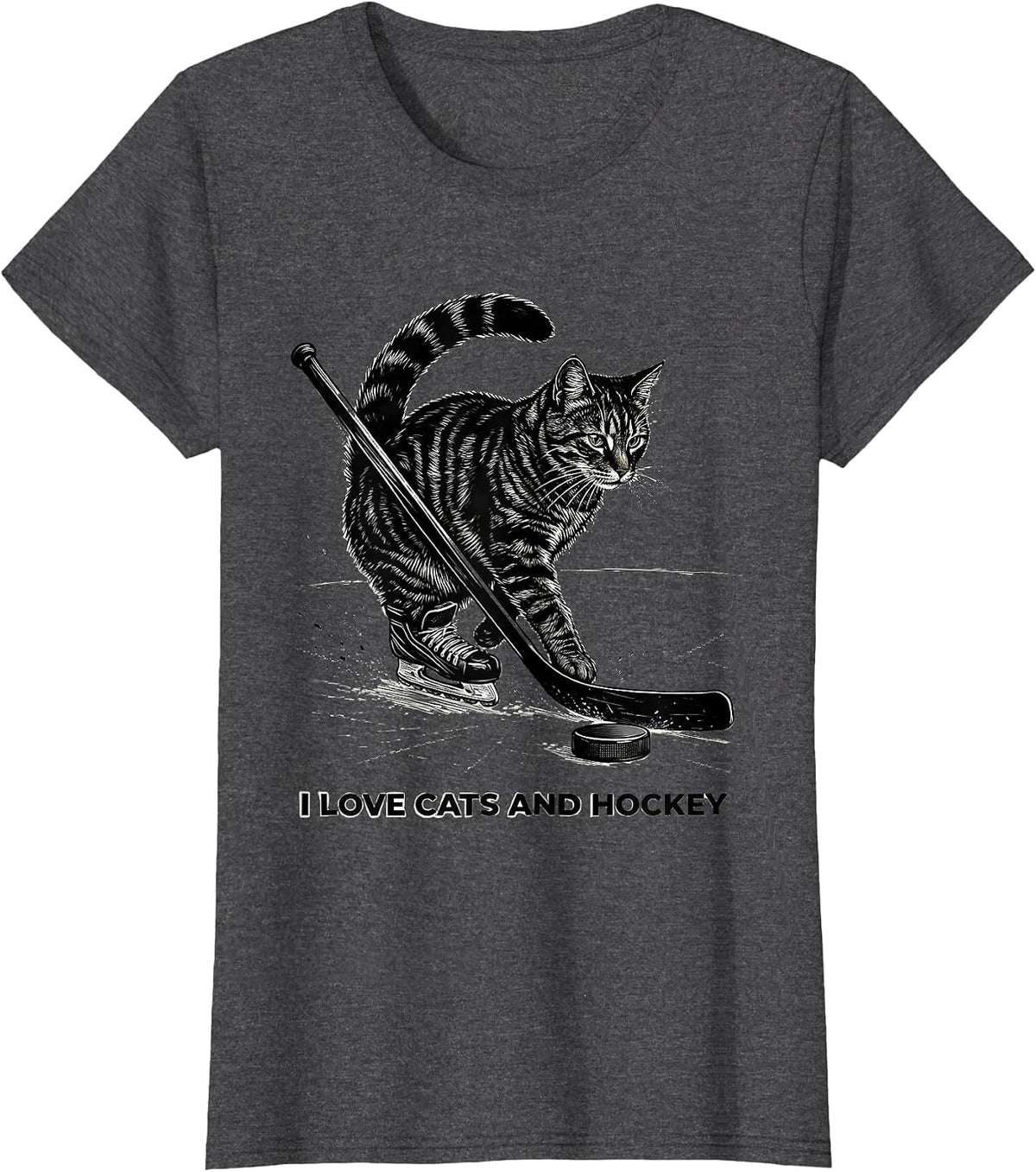 Women's I Love Cats And Hockey Funny Cat Lover Hockey Fan Novelty T-Shirt - Dark Heather Grey