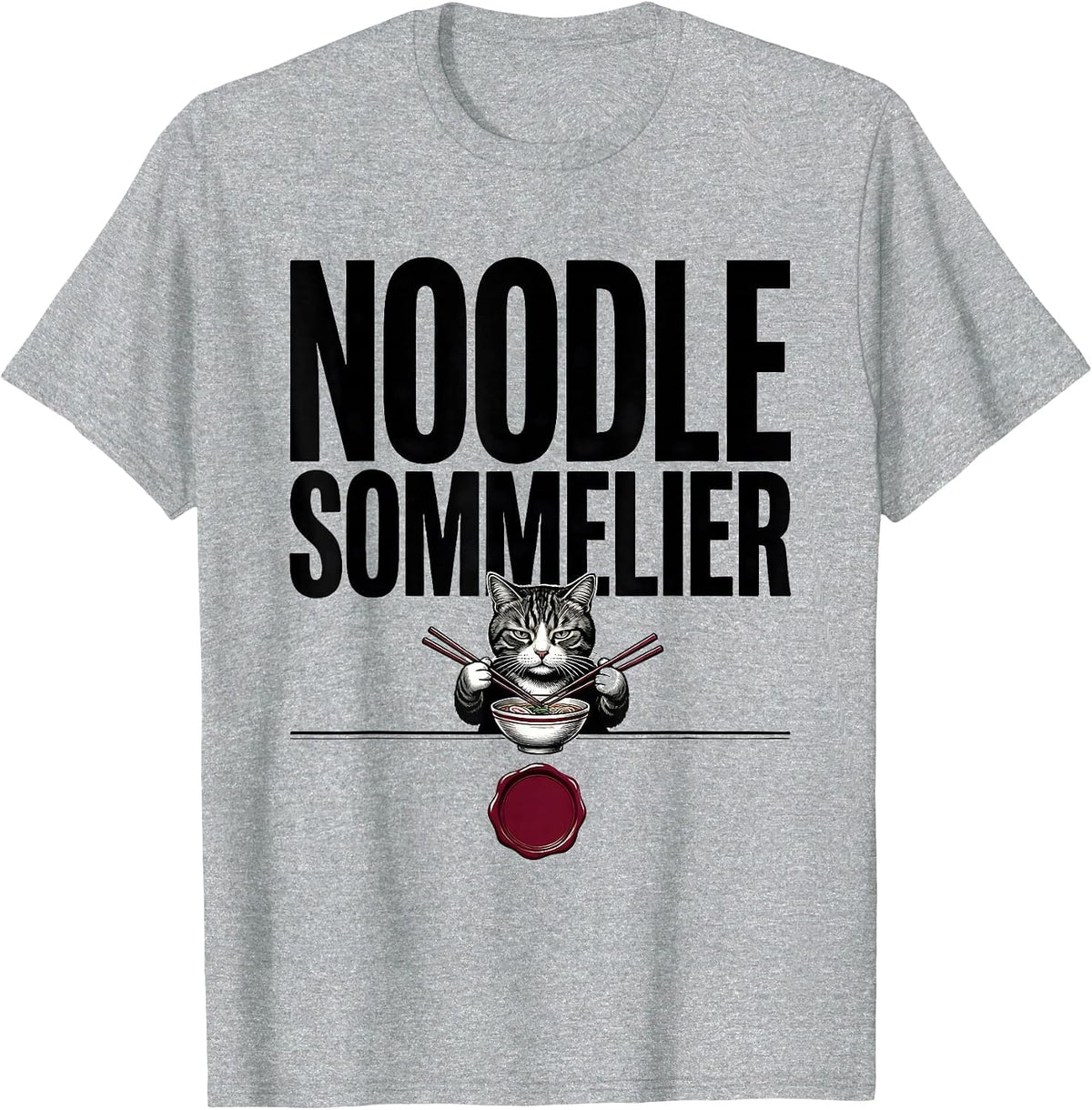 Men's Noodle Sommelier Funny Kawaii Anime Cat Ramen Japanese Art T-Shirt - Heather Grey