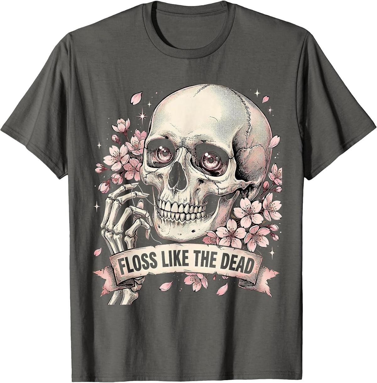 Men's Floss Like the Dead Dental Halloween Design T-Shirt - Asphalt Grey